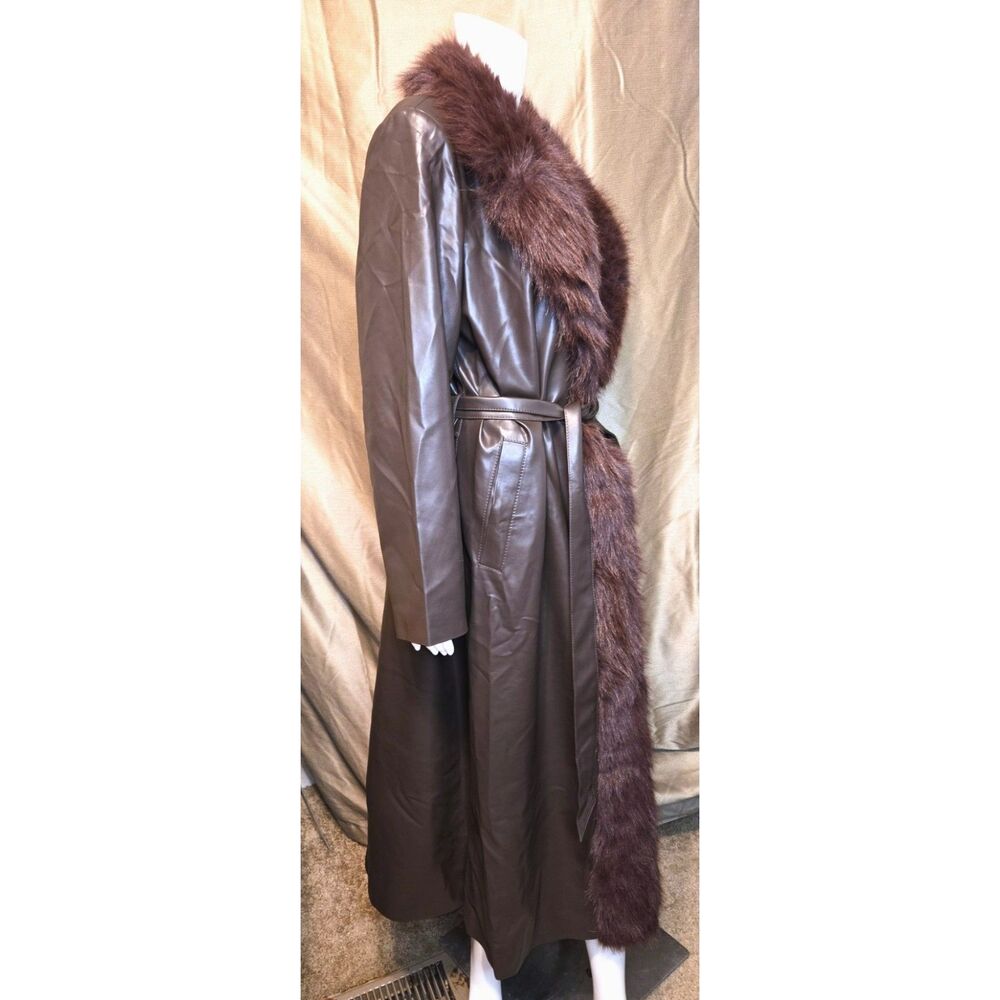 NWT Angel Wings by Lucy MacGill Faux Leather Fur Collar Trench Coat – Size M/L - Picture 2 of 9